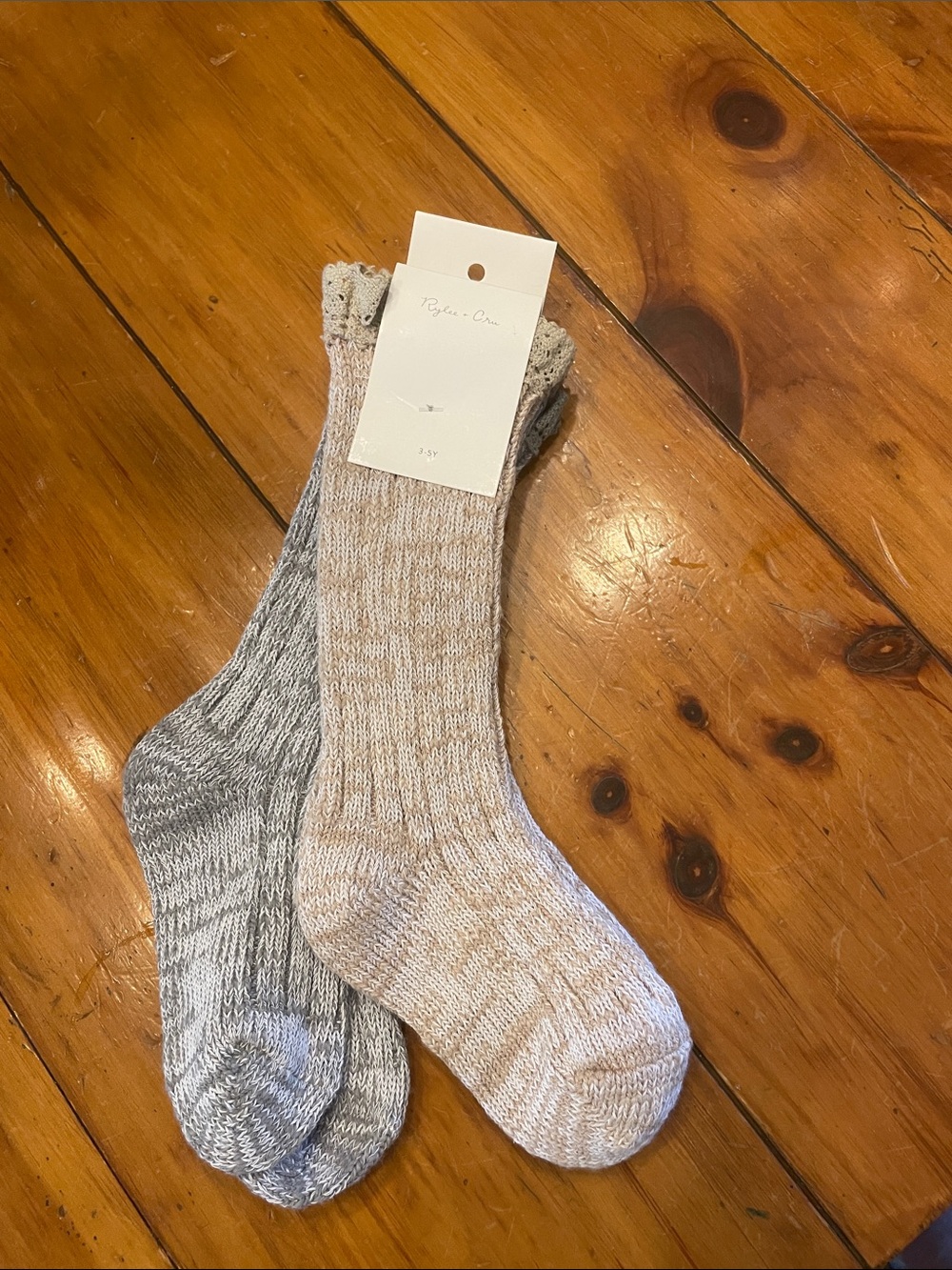 Rylee + Cru Marled Beige and Gray Kids Crew Socks